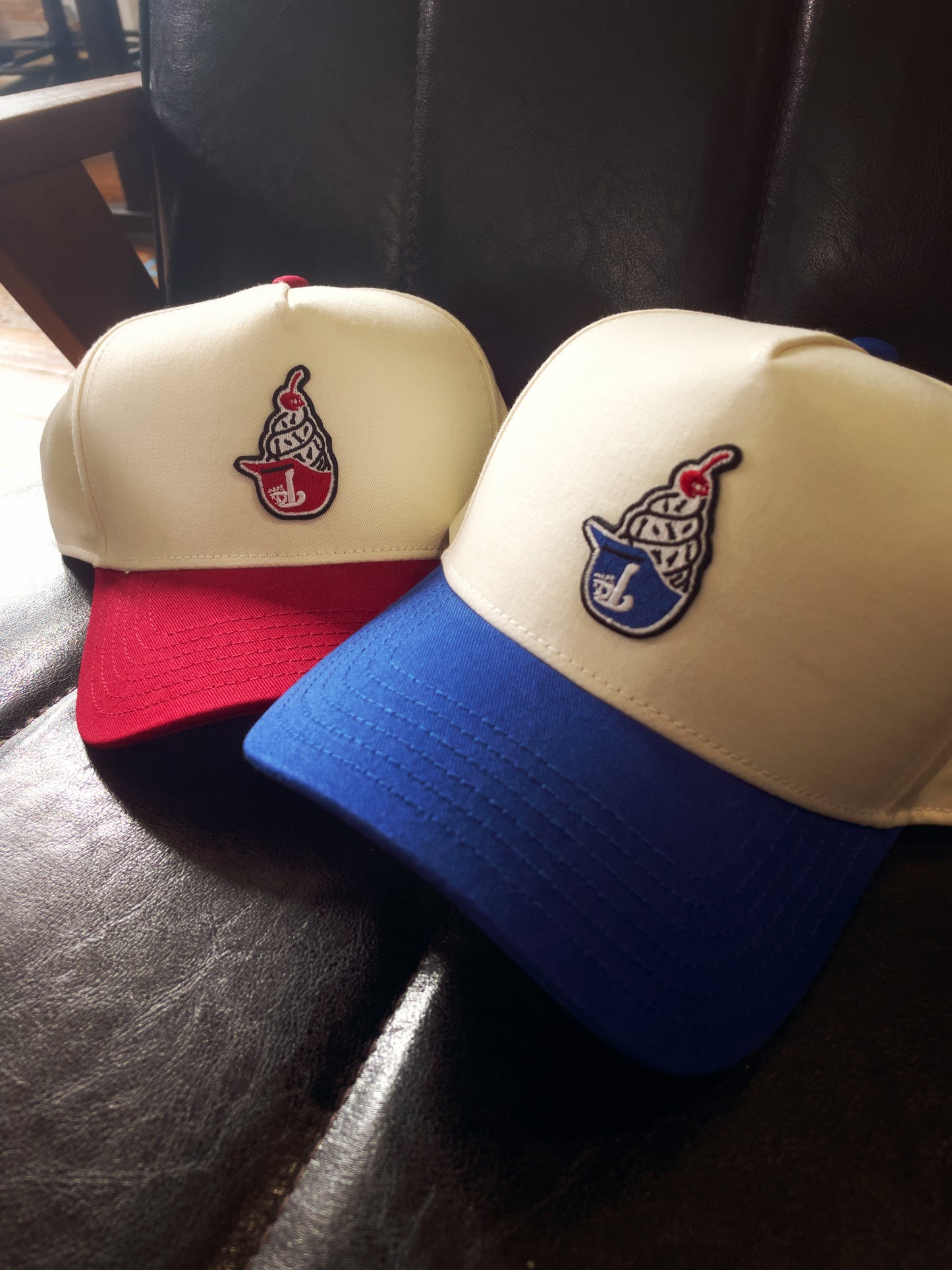 PHILLIES EMBROIDERED ICE CREAM HELMET TRUCKER HAT - Natural / Blue