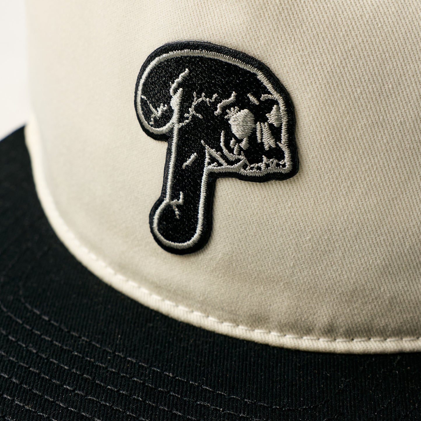 PHILLIES SAD SKULL PATCH HAT - VINTAGE WHITE AND BLACK