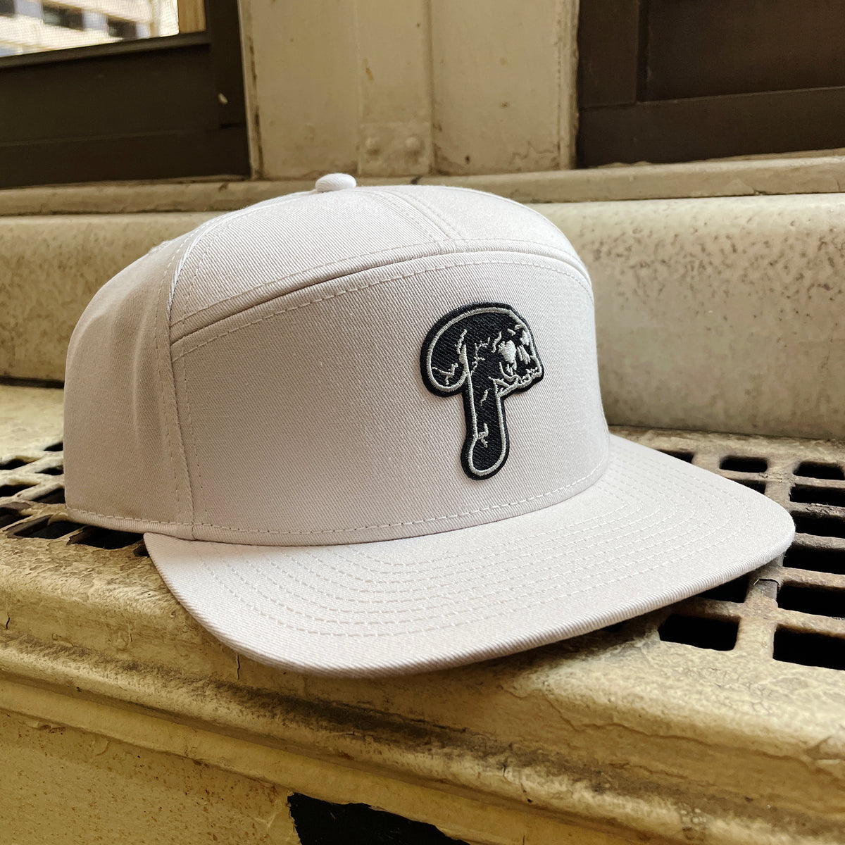 PHILLIES SAD SKULL PATCH HAT - BLACK OR NATURAL 7 PANEL HAT