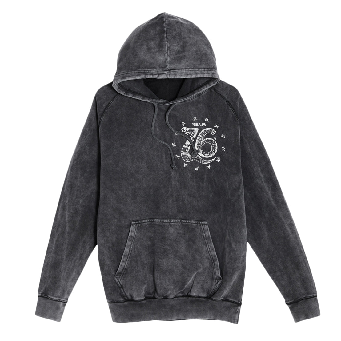 PHILADELPHIA 76ERS VINTAGE RAGLAN HOODY - BLACK ACID WASHED