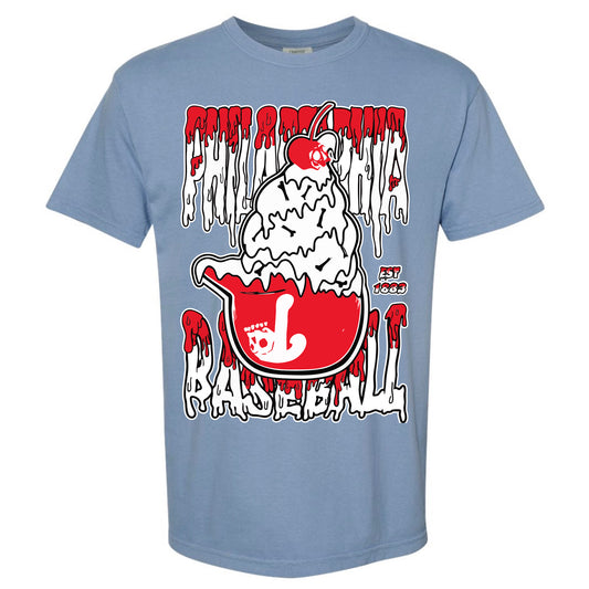 PHILADELPHIA PHILLIES ICE CREAM HELMET SKULL TEE - BLUE