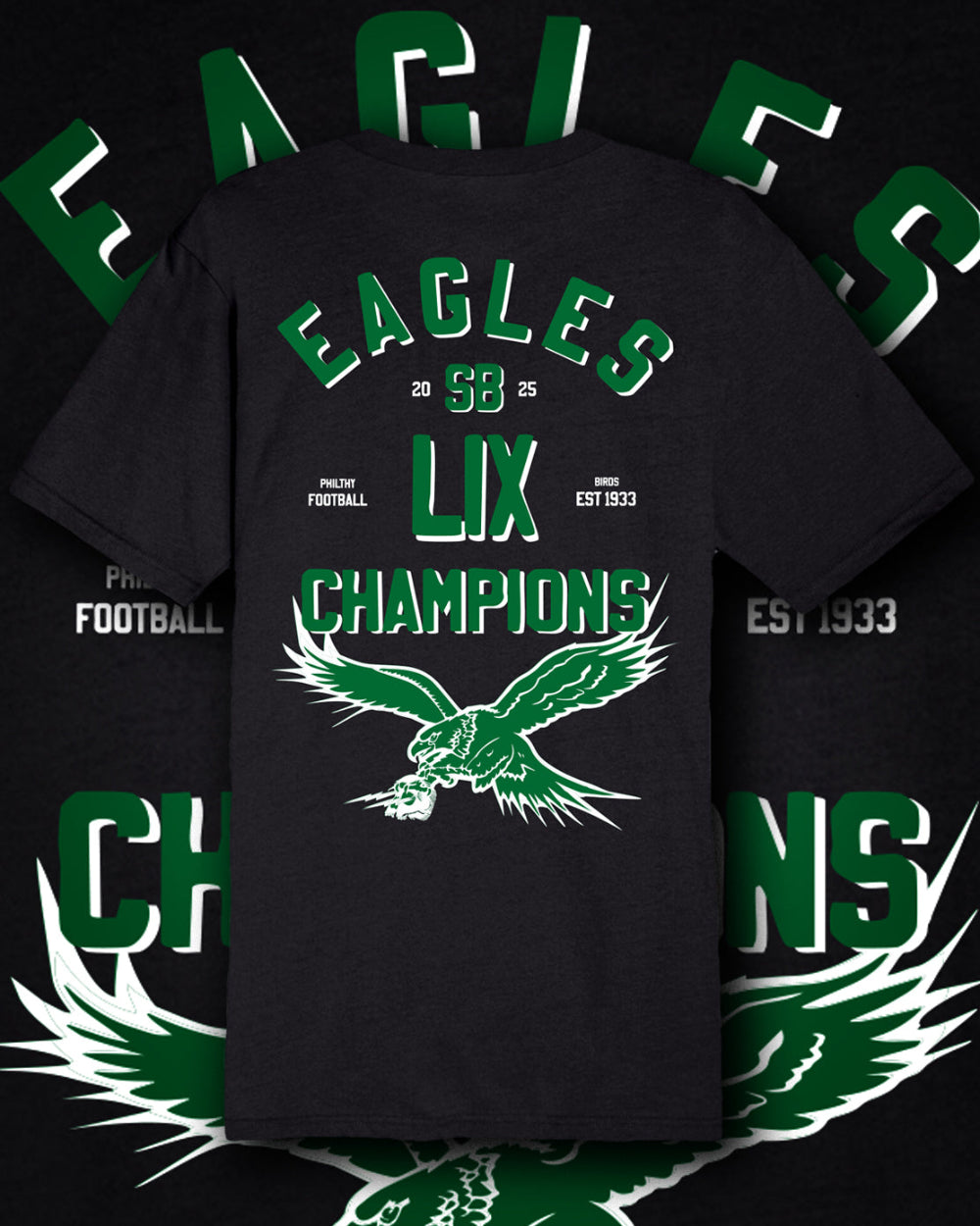 Black Philadelphia Eagles tee shirt with eagles logo, SB LIX, super bowl champions, eagles tee, Philadelphia eagles t-shirt, go birds