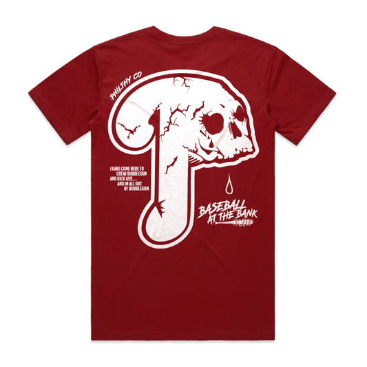 Philadelphia_Phillies_Logo_Tee_with_P_Skull_Logo_and_Bedlam_at_the_Bank_Maroon. Wear our philthy co shirt at the next game at citizens bank park