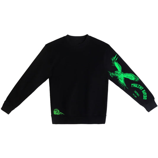 Philadelphia Eagles crewneck sweatshirt with kelly green eagles 90s waterfall text logo on the back with Philthy Football