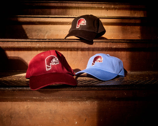 Maroon Philadelphia adjustable dad hat with old school Phillies maroon P Logo in maroon light blue, black or vintage black