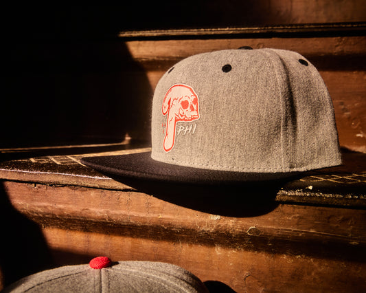 Philadelphia snapback red and white  logo with skull design and tear drops with white PHL snapback hat