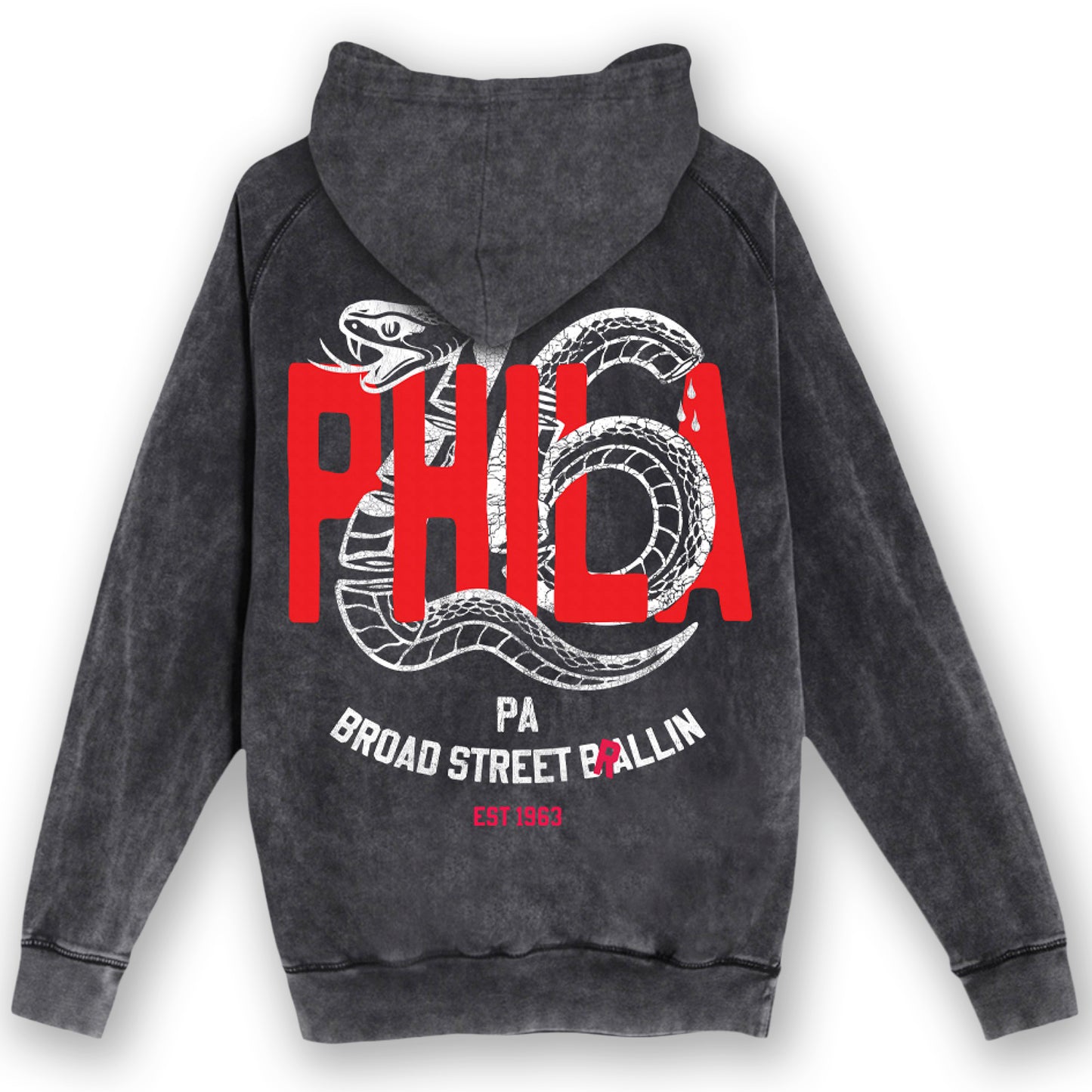 PHILADELPHIA 76ERS VINTAGE RAGLAN HOODY - BLACK ACID WASHED