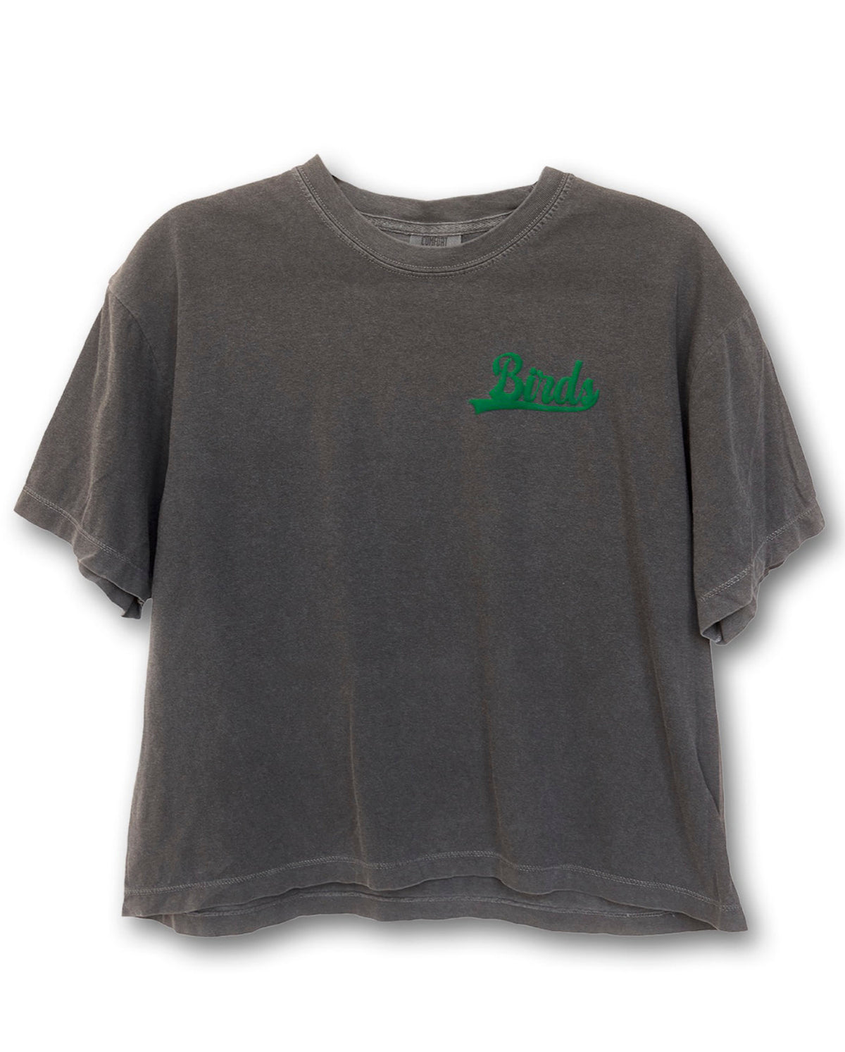BIRDS WOMENS BOXY TEE - MIDNIGHT GREEN BIRDS SCRIPT